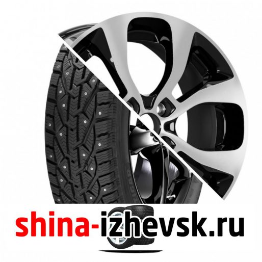 Колесо в сборе Tigar Ice 205/55 R16 T 94 + СКАД KL-296 6xR16 4×100 ET41 DIA60.1 Черный глянцевый с полированной лицевой поверхностью в Ижевске